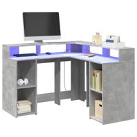 Bureau met LED-verlichting 130x130x91 cm hout betongrijs - thumbnail
