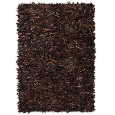 vidaXL Tapijt shaggy hoogpolig 80x160 cm echt leer bruin
