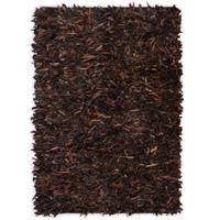 vidaXL Tapijt shaggy hoogpolig 80x160 cm echt leer bruin - thumbnail