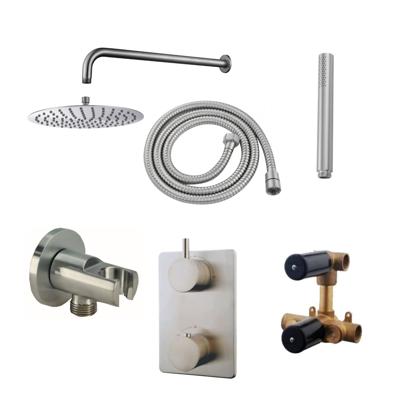 Inbouwthermostaatset Wiesbaden Caral Rond 30cm Muuruitloop Geborsteld RVS PVD Coating