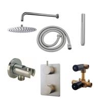 Inbouwthermostaatset Wiesbaden Caral Rond 30cm Muuruitloop Geborsteld RVS PVD Coating - thumbnail