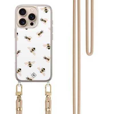 iPhone 16 Pro Max hoesje met beige koord - Bee happy iPhone 16 Pro Max hoesje met beige koord - Bee happy
