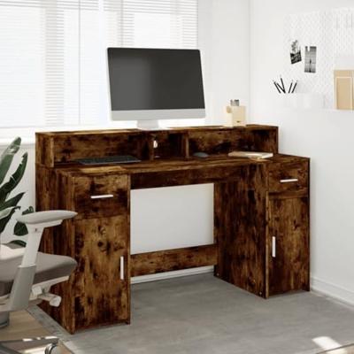 Bureau met LED-verlichting 140x55x91 cm hout gerookt eikenkleur