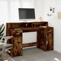 Bureau met LED-verlichting 140x55x91 cm hout gerookt eikenkleur - thumbnail
