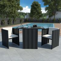 VidaXL 3-delige bistroset met kussens poly rattan zwart - thumbnail