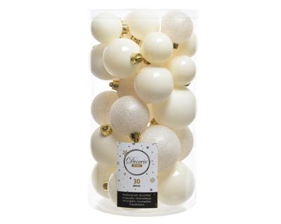 Decoris kerstballen set Plastic 30st wolwit 4-5-6cm