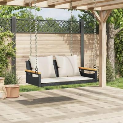 Schommelbank met kussens 109x62x40 cm poly rattan zwart