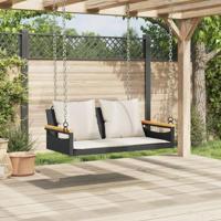 Schommelbank met kussens 109x62x40 cm poly rattan zwart - thumbnail