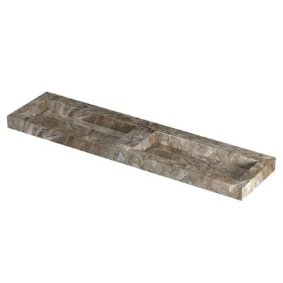INK Pitch Wastafel keramische slab bak dubbel met drain en front en side skirts zonder kraangaten 180x45x9 Earth glossy