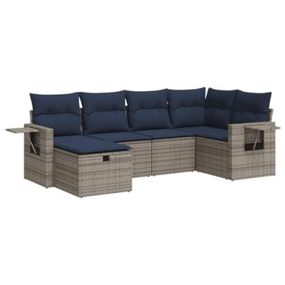 6-delige Loungeset met kussens poly rattan grijs 6-delige Loungeset met kussens poly rattan grijs