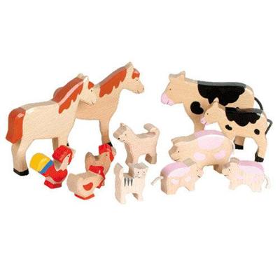 Goki houten boerderijdierenset, 12dlg.