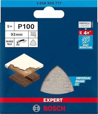 Bosch Accessories EXPERT M480 2608900717 Schuurnet voor deltaschuurmachine Ongeperforeerd Korrelgrootte (num) 100 (l x b) 93 mm x 93 mm 5 stuk(s)