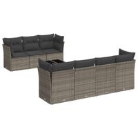 8-delige Loungeset met kussens poly rattan grijs - thumbnail