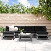 7-delige Loungeset met kussens massief hout grijs - thumbnail