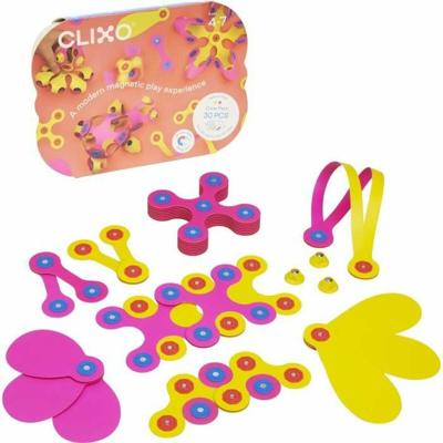 CLIXO Crew Pack - Roze/Geel - GIPSY TOYS - Magnetische constructieset, flexibel, duurzaam en fantasierijk - 30 stuks - Vanaf 4 jaar