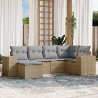6-delige Loungeset met kussens poly rattan beige - thumbnail