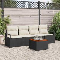 Tuinbankenset met kussen 5 pcs Zwart poly rattan - thumbnail