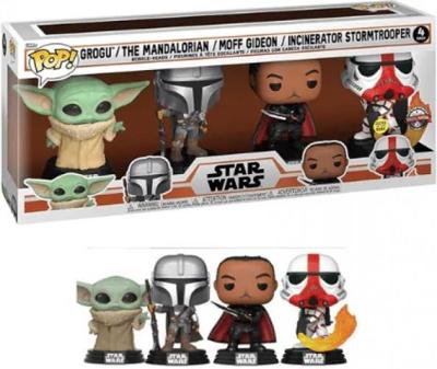 Star Wars Funko Pop Vinyl 4-Pack: Grogu, Mandalorian, Moff Gideon & Incinerator Stormtrooper Glow in the Dark