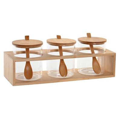 Set van 3 Potjes DKD Home Decor 31 x 11 x 10,5 cm Natuurlijk Bamboe Borosilicaatglas