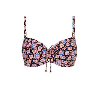 Cyell beugel bikinitop met all over print zwart/oranje/roze