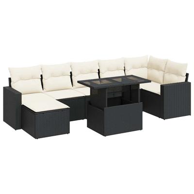 8-delige Loungeset met kussens poly rattan zwart
