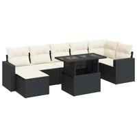 8-delige Loungeset met kussens poly rattan zwart - thumbnail