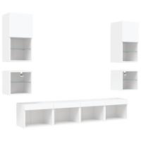 8-delige Tv-wandmeubelset met LED-verlichting bewerkt hout wit - thumbnail