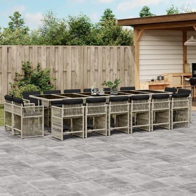 17-delige Tuinset met kussens poly rattan lichtgrijs