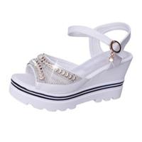 Woord gesp met strass platform spons sandalen schoenmaat: 39 (wit) - thumbnail