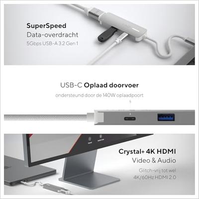 Hub USB Linq Byelements LQ49031 Wit Grijs