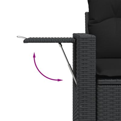 5-delige Loungeset met kussens poly rattan zwart - thumbnail