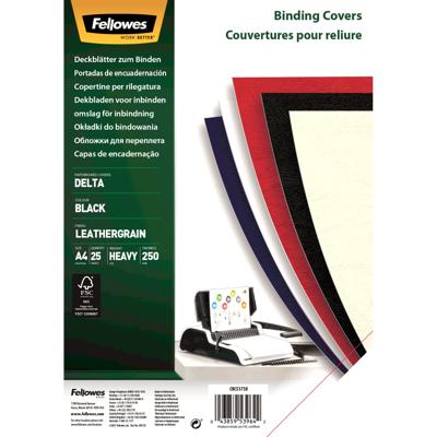 Fellowes schutbladen lederlook ft A4, 180micron, zwart, pak van 25 stuks - thumbnail
