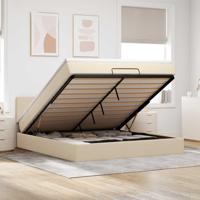 Ottoman bed met matras en LED's 160x200cm stof crèmekleurig - thumbnail