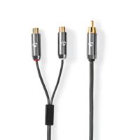 Stereo-Audiokabel | RCA Male - 2x RCA Female | Gun Metal Grey | Gevlochten kabel - thumbnail
