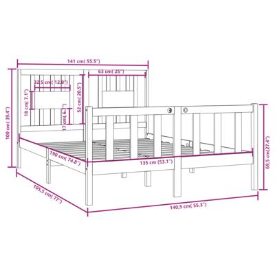 Bedframe massief hout 135x190 cm - thumbnail