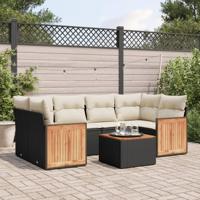 7-delige Loungeset met kussens poly rattan zwart - thumbnail