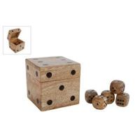Magohouten Dobbelsteendoos met 5 Dobbelstenen 9x9x9 cm - thumbnail