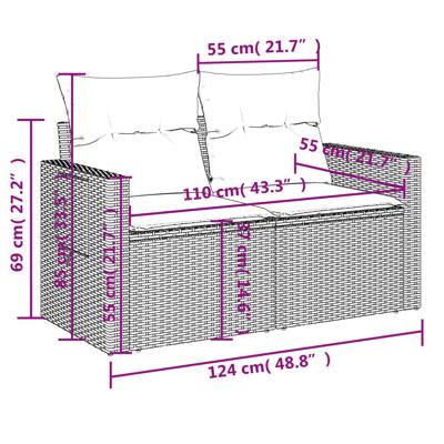 5-delige Loungeset met kussens poly rattan zwart - thumbnail