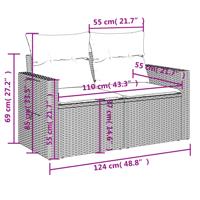 7-delige Loungeset met kussens poly rattan zwart - thumbnail