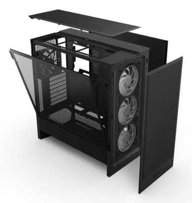NZXT h5 flow rgb v2 midi tower behuizing (zwart | 1x usb-a | 1x usb-c | rgb | tempered glass)