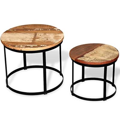 2-delige Salontafelset rond 40/50 cm massief gerecycled hout - thumbnail