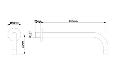 Wiesbaden Slim Line inbouw uitloop 25 cm messing chroom