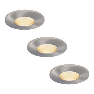 Set van 3 Vegas - LED platte inbouwspots met lage inbouwdiepte 60mm - 6 Watt 570 Lumen - 4000K Neutraal wit - GU10 LED Module - Dimbaar - Rond - IP44 voor badkamer, buiten en binnen - RVS