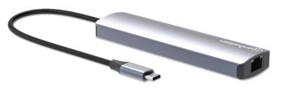 Manhattan 6-in-1 USB C Docking Station Hub - met 100W Power Delivery, 4k HDMI, 3 USB-A 3.0, 1 Gigabit RJ45-poort - Multiport Adapter voor MacBook Air/Pro en andere Type C-apparaten - 3 jaar Mfg