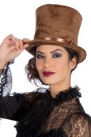 Hoge hoed bruin velvet XL - thumbnail