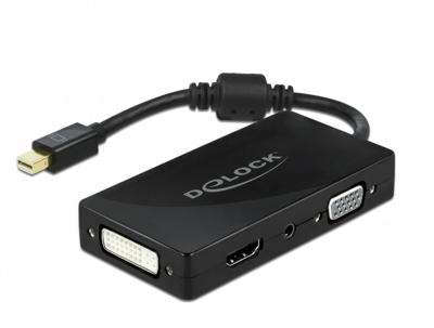 Delock 62073 Mini DisplayPort 1.2 Adapter naar VGA / HDMI / DVI / Audio female 4K Passief zwart