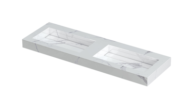 INK Pitch Wastafel Keramische Slab Bak Dubbel met Drain en Front en Side Skirts Zonder Kraangaten - 1400x450x90 mm - Statuario Glans