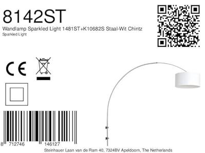 Steinhauer Wand BooglampSparkled RVS met witte kap - 8142ST