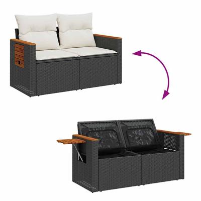 9-delige Loungeset met kussens poly rattan acacia zwart