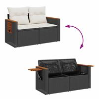 9-delige Loungeset met kussens poly rattan acacia zwart - thumbnail